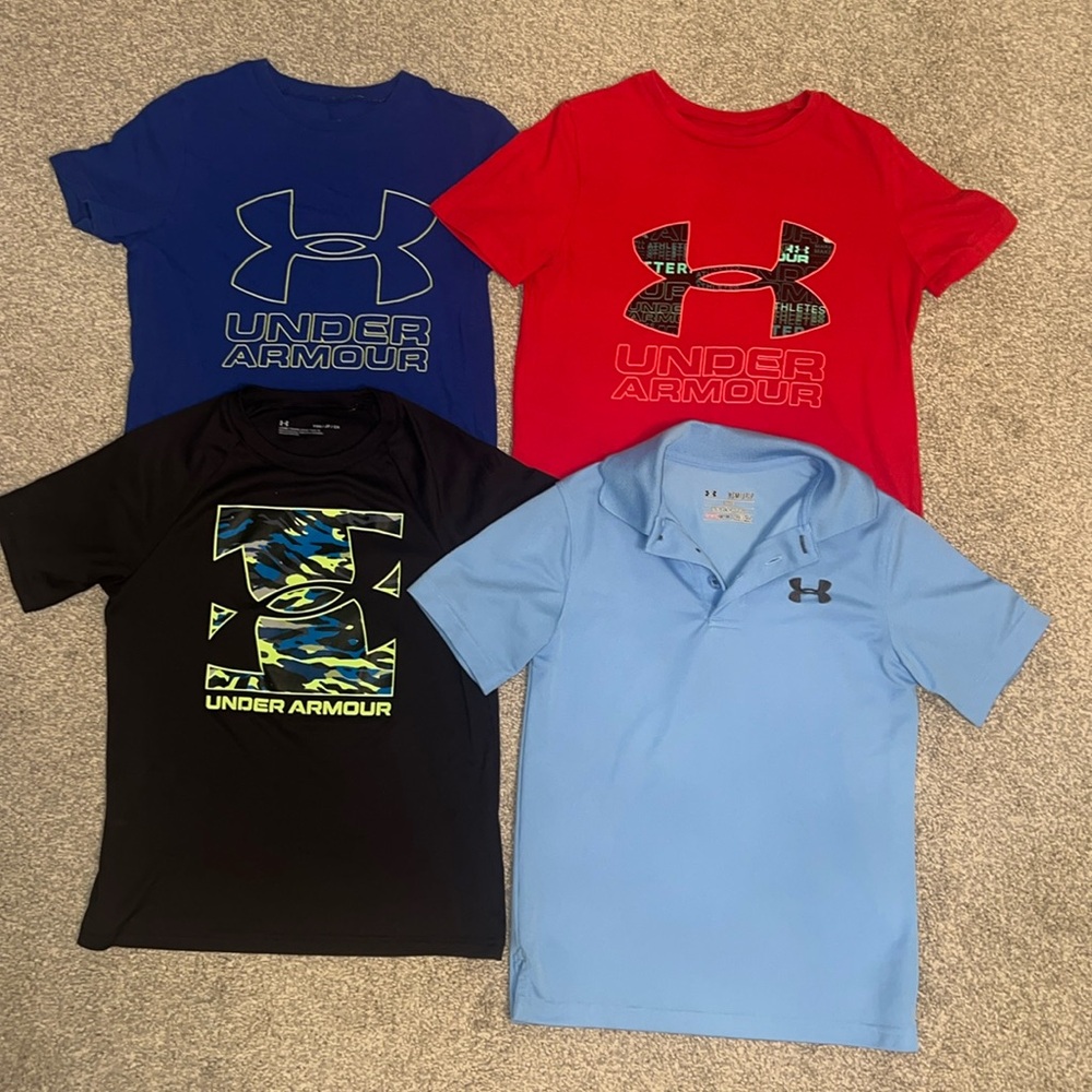 4 Under Armour t shirts/jerseys/polo size youth small ❤️💙💛🖤